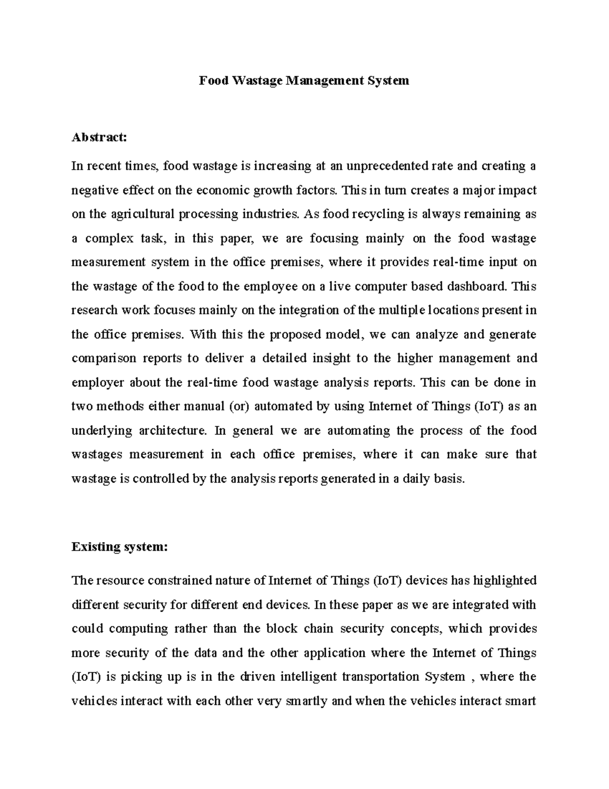 food waste management project research paper