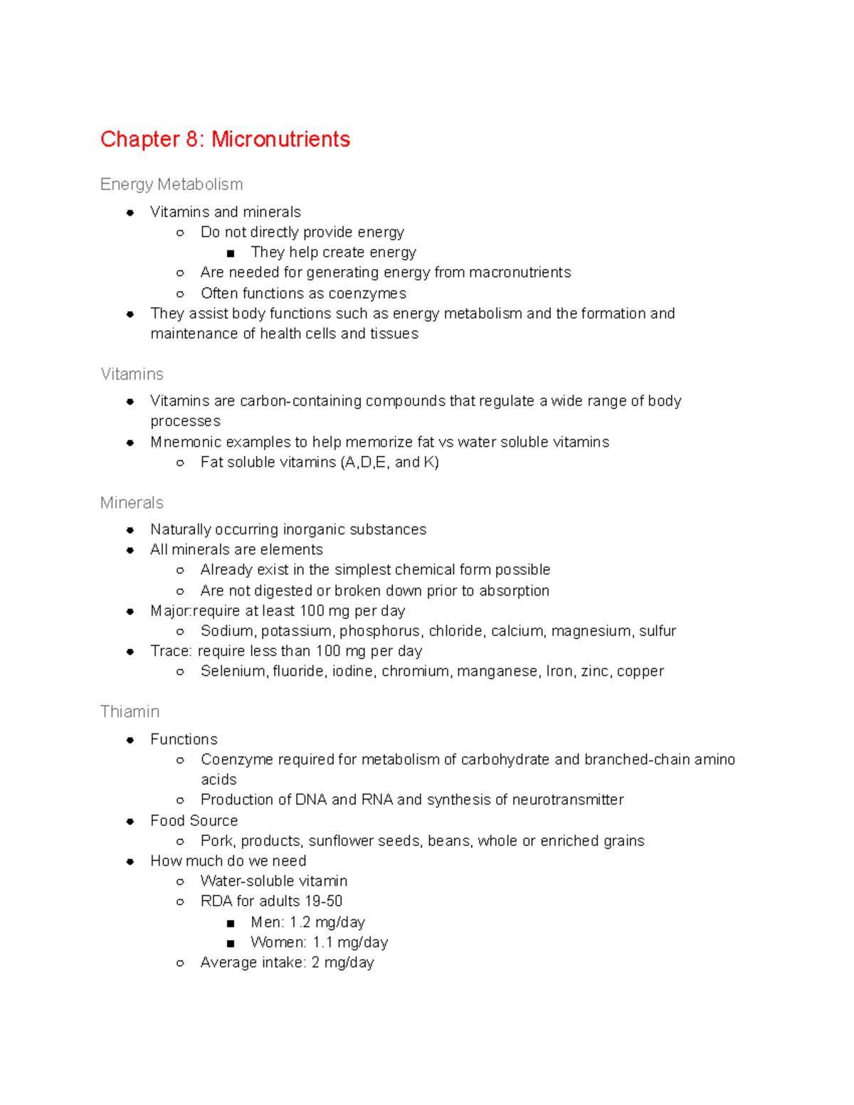 Ch8 Lecture Notes Chapter 8 Micronutrients Energy Metabolism Vitamins and minerals Do not