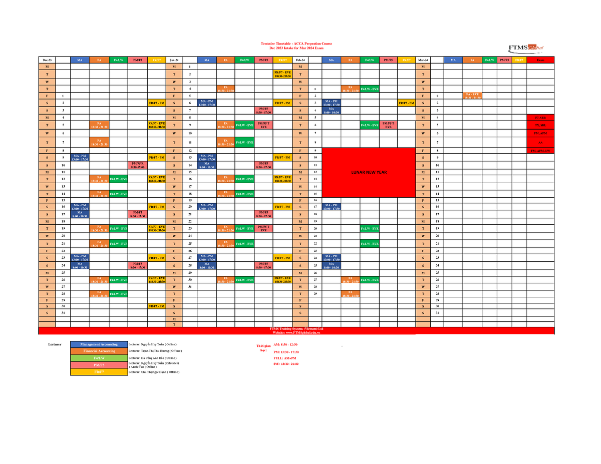 ACCA Dec23 - Mar24 Exam - lịch ôn thi - Dec-23 MA FA F4/LW PM/F5 FR/F7 ...