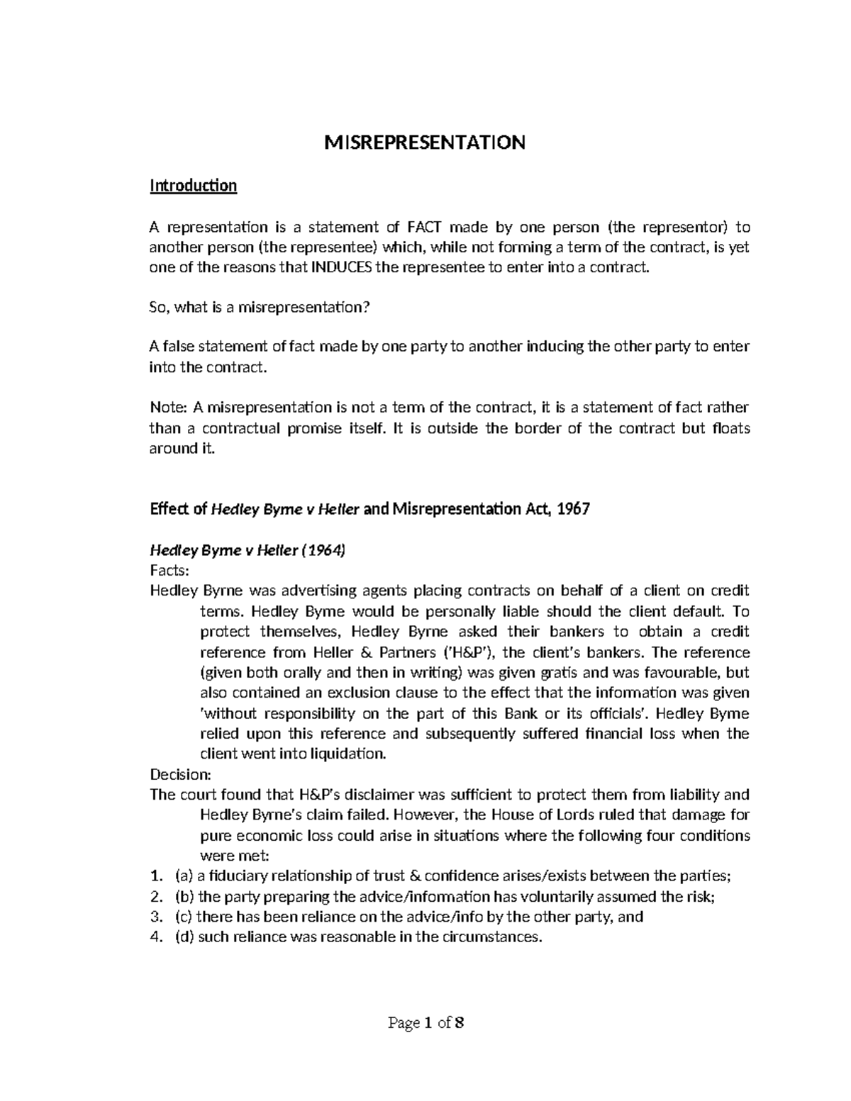 Misrepresentation - So, what is a misrepresentation? A false statement ...