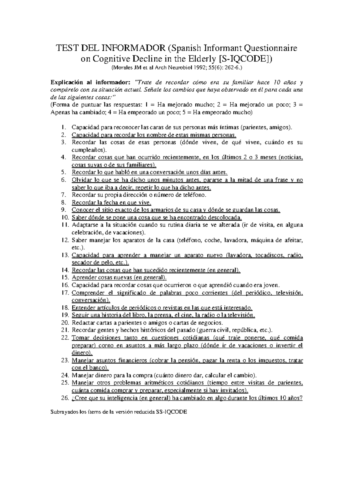 Test del informador-cribado de demencias - TEST DEL INFORMADOR (Spanish ...