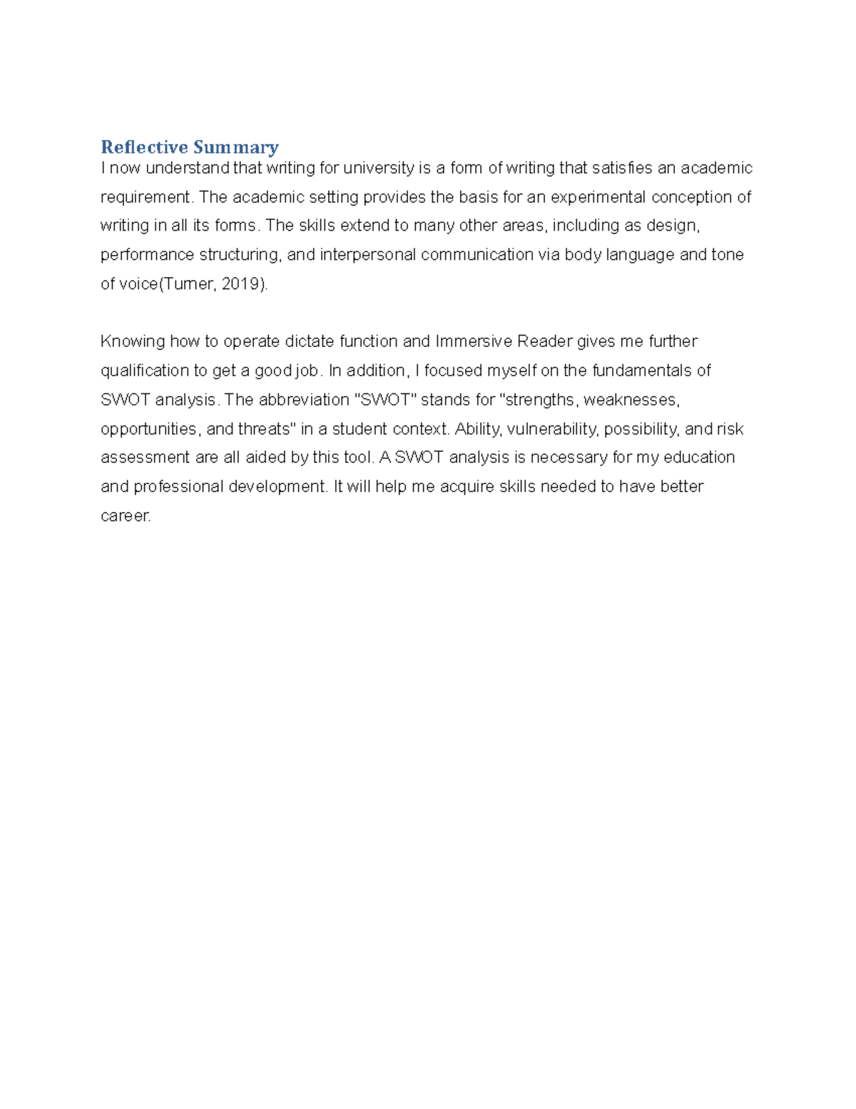 Doc43 - Marketing is important - Reflective Summary I now understand ...