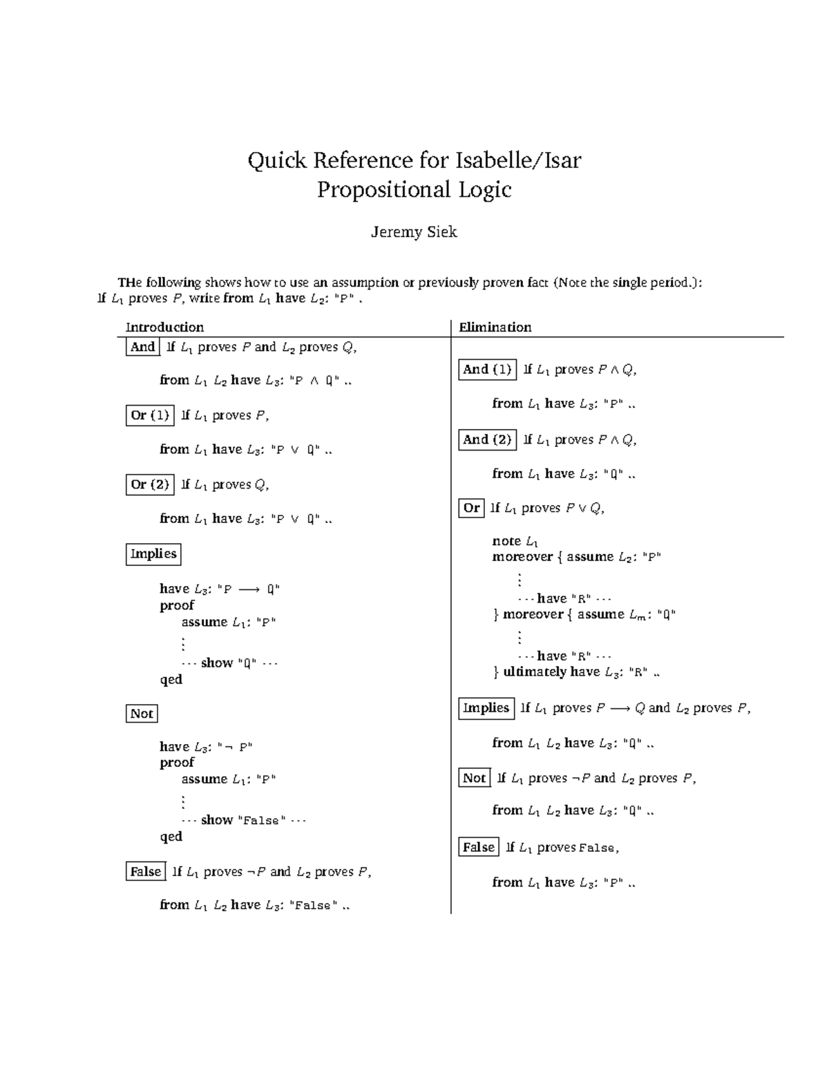 ZF Logik Notation logic Quick Ref Proportional Logic (Aussagenlogik ...