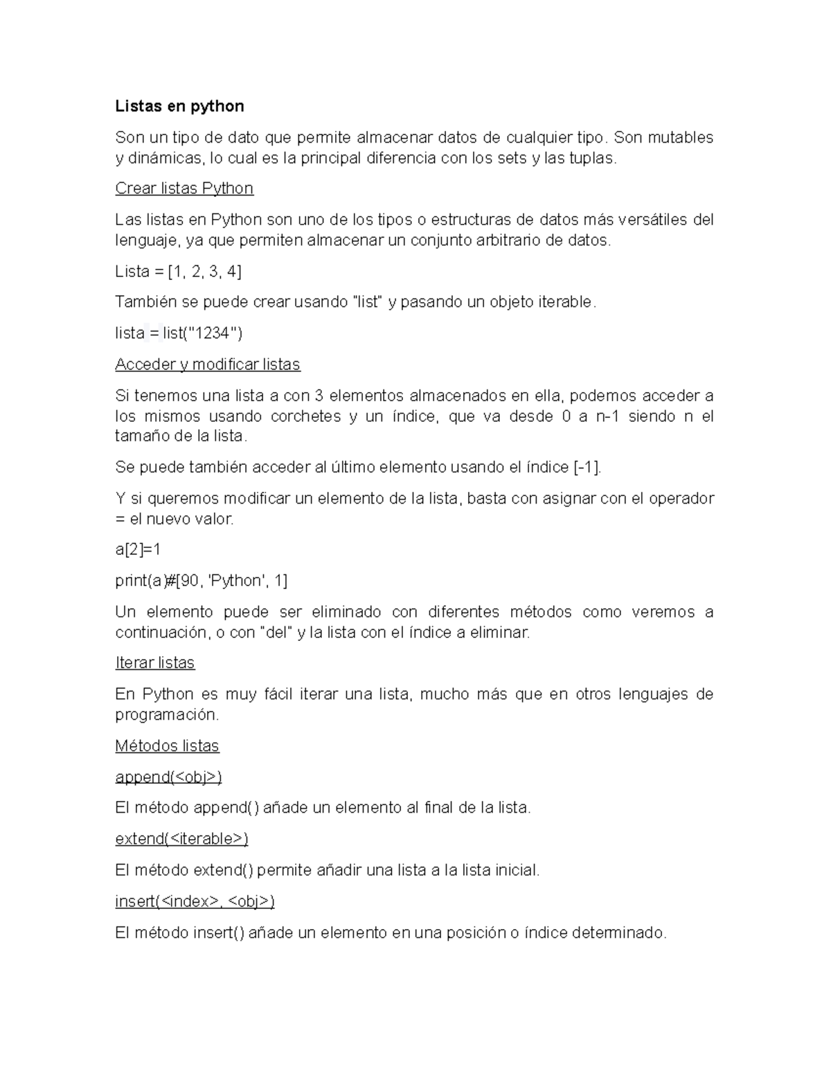 Listas y conclusión - Ejercicios en python - Listas en python Son un ...