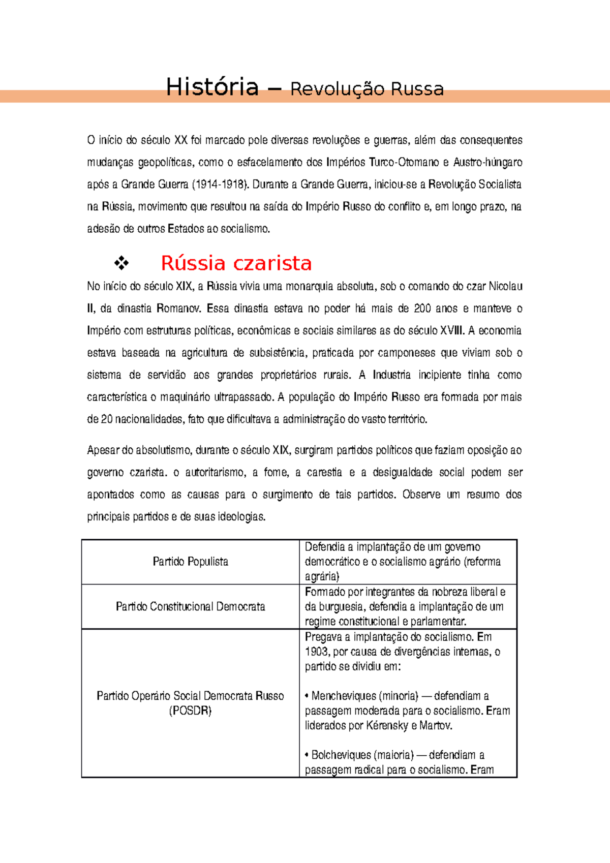 História - Revolução Russa - História – Revolução Russa O início do ...