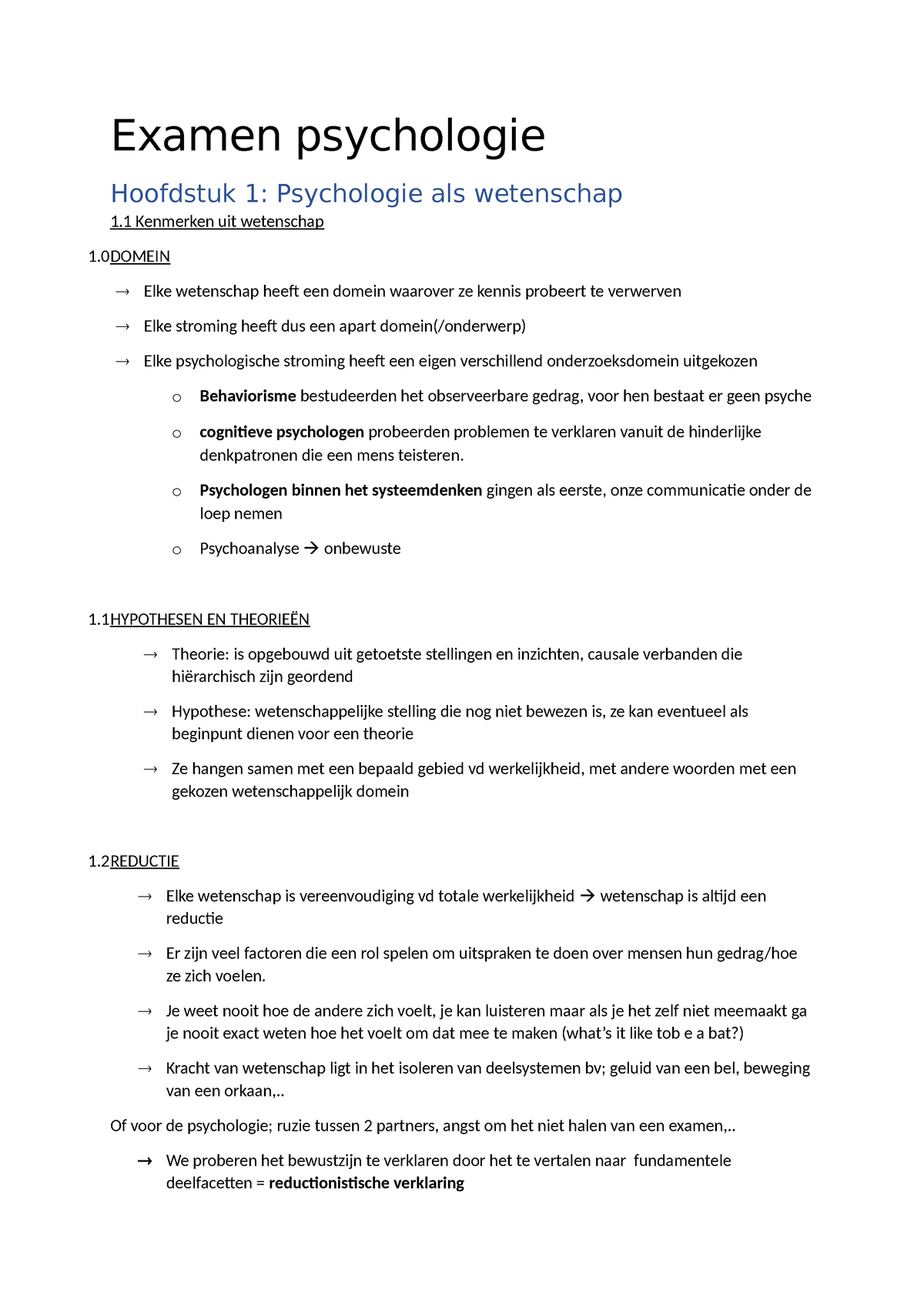 Hoofdstuk 1 Psychologie St - Examen Psychologie Hoofdstuk 1 ...