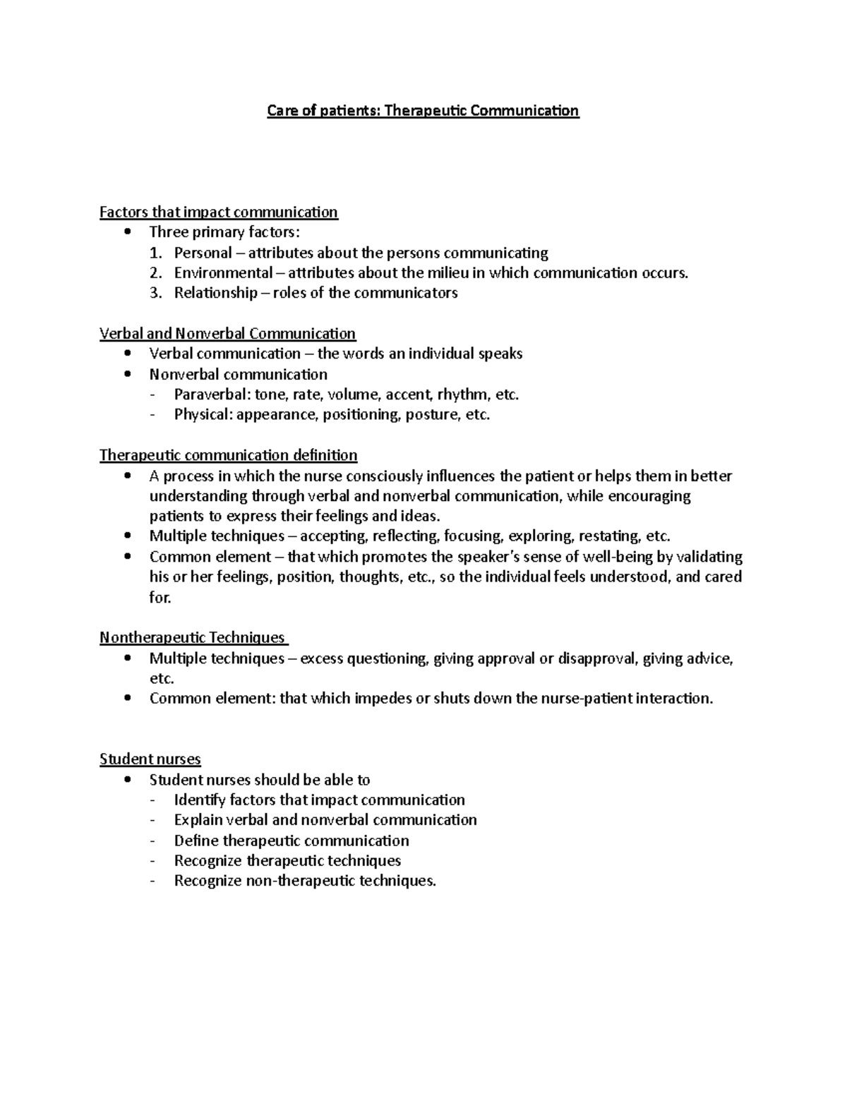Care of patients - lecture notes - Care of patients: Therapeutic ...