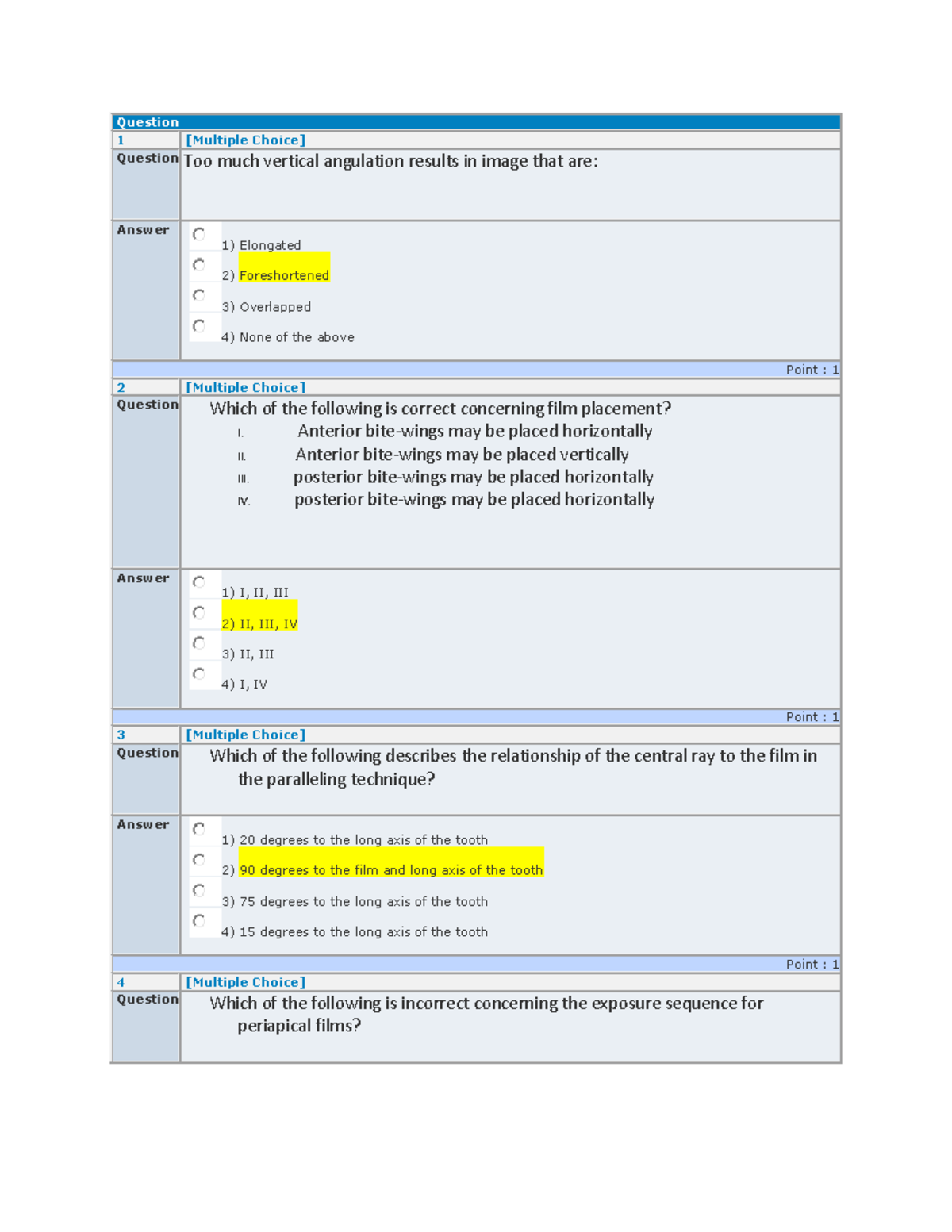 Dental Radiography Test 3. Multiplechoice tests usually consist of a