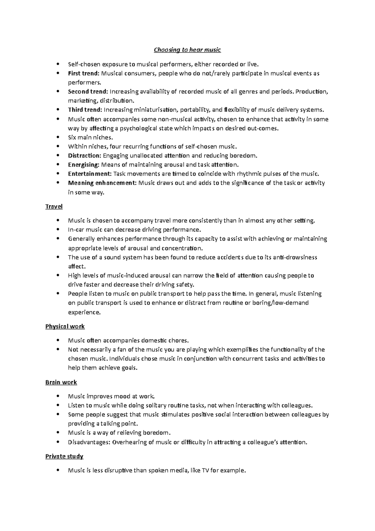 Choosing to hear music Reading notes Choosing to hear music Selfchosen exposure to musical