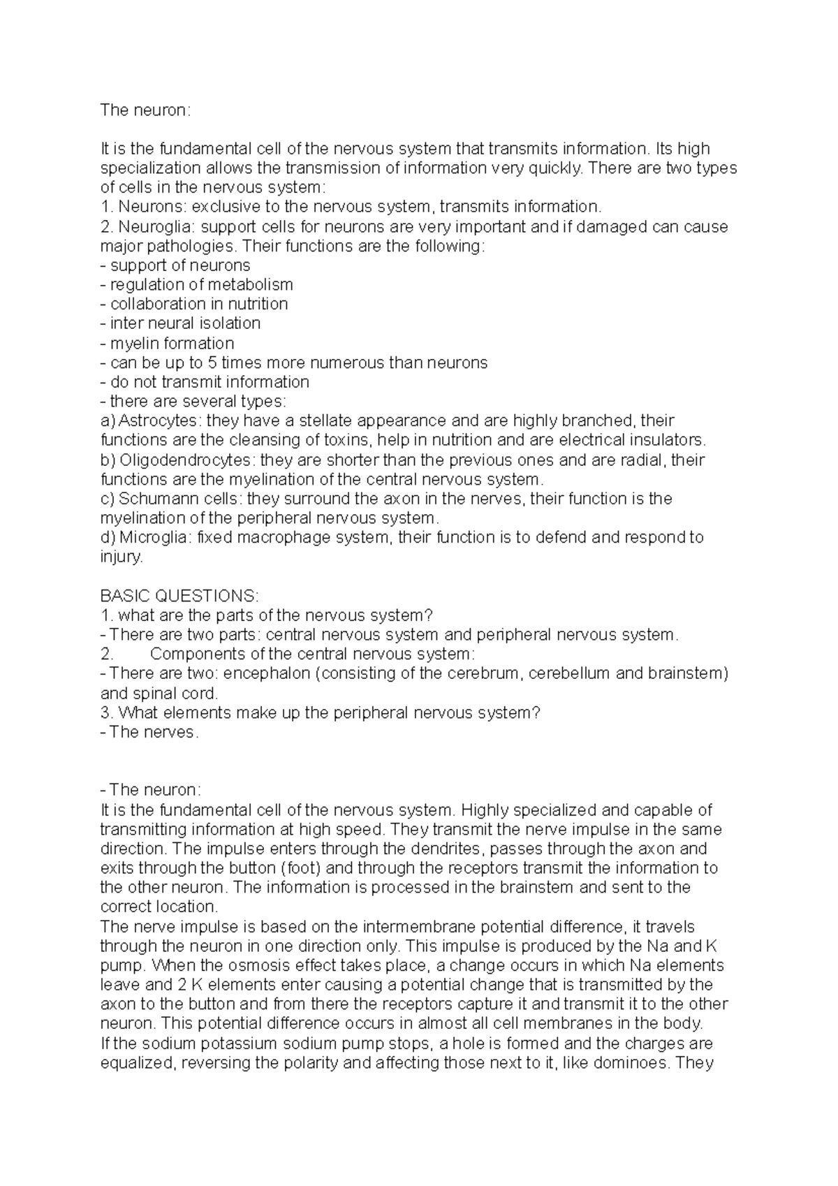 The neuron - Study guide - The neuron: It is the fundamental cell of ...