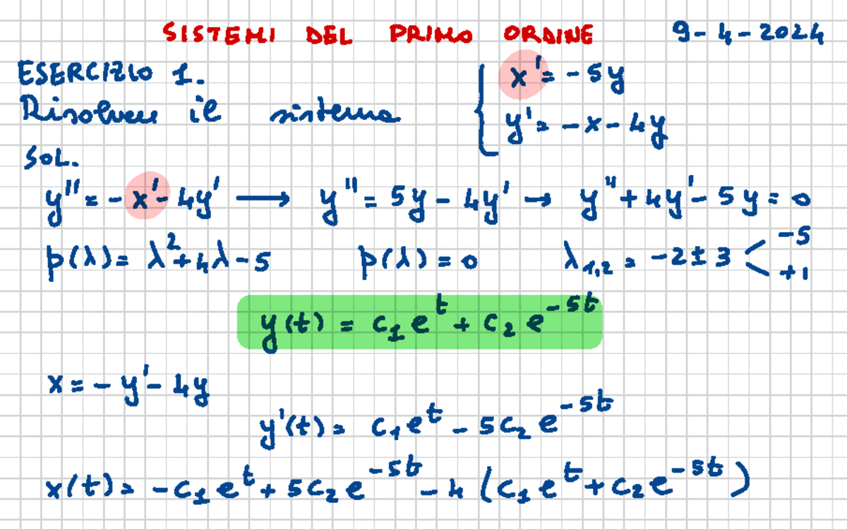 Equazioni Differenziali Del Secondo Ordine SISTEMI DEL PRIMO ORDINE 9 