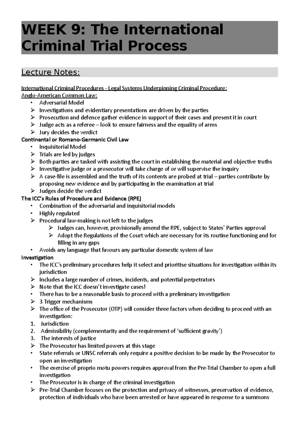 WEEK 9 ICL - Lecture notes 9 - WEEK 9: The International Criminal Trial ...