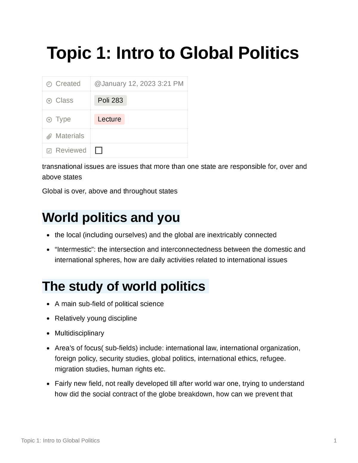 global politics oral presentation examples