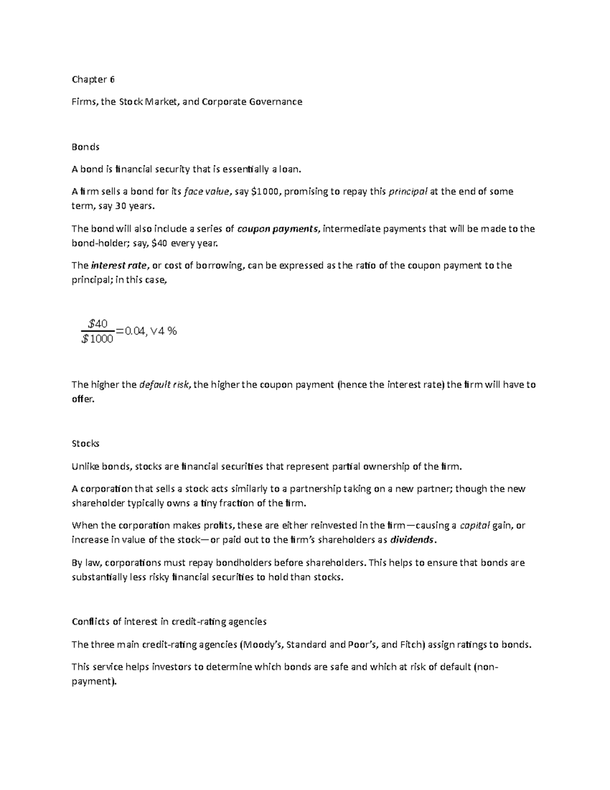Chapter 6 Lecture Notes 3 - Chapter 6 Firms, the Stock Market, and ...