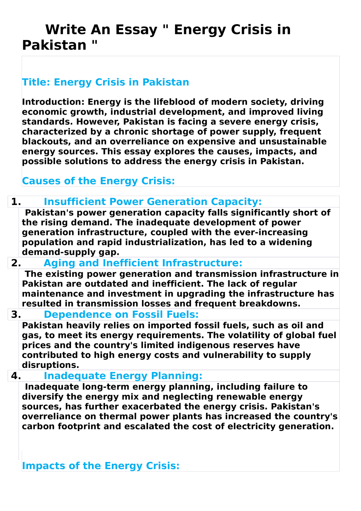 essay on solution of energy crisis in pakistan