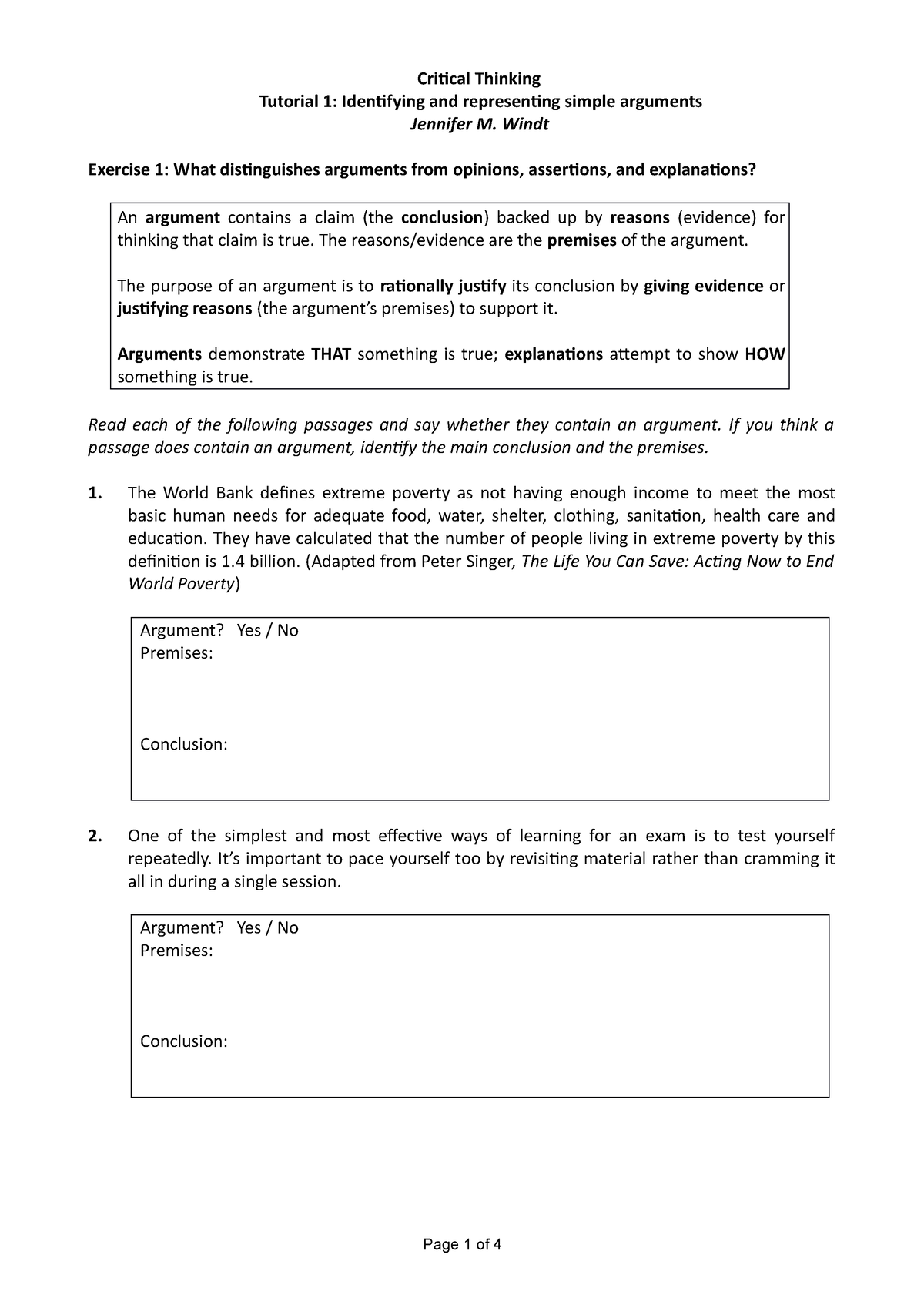 critical thinking identifying arguments