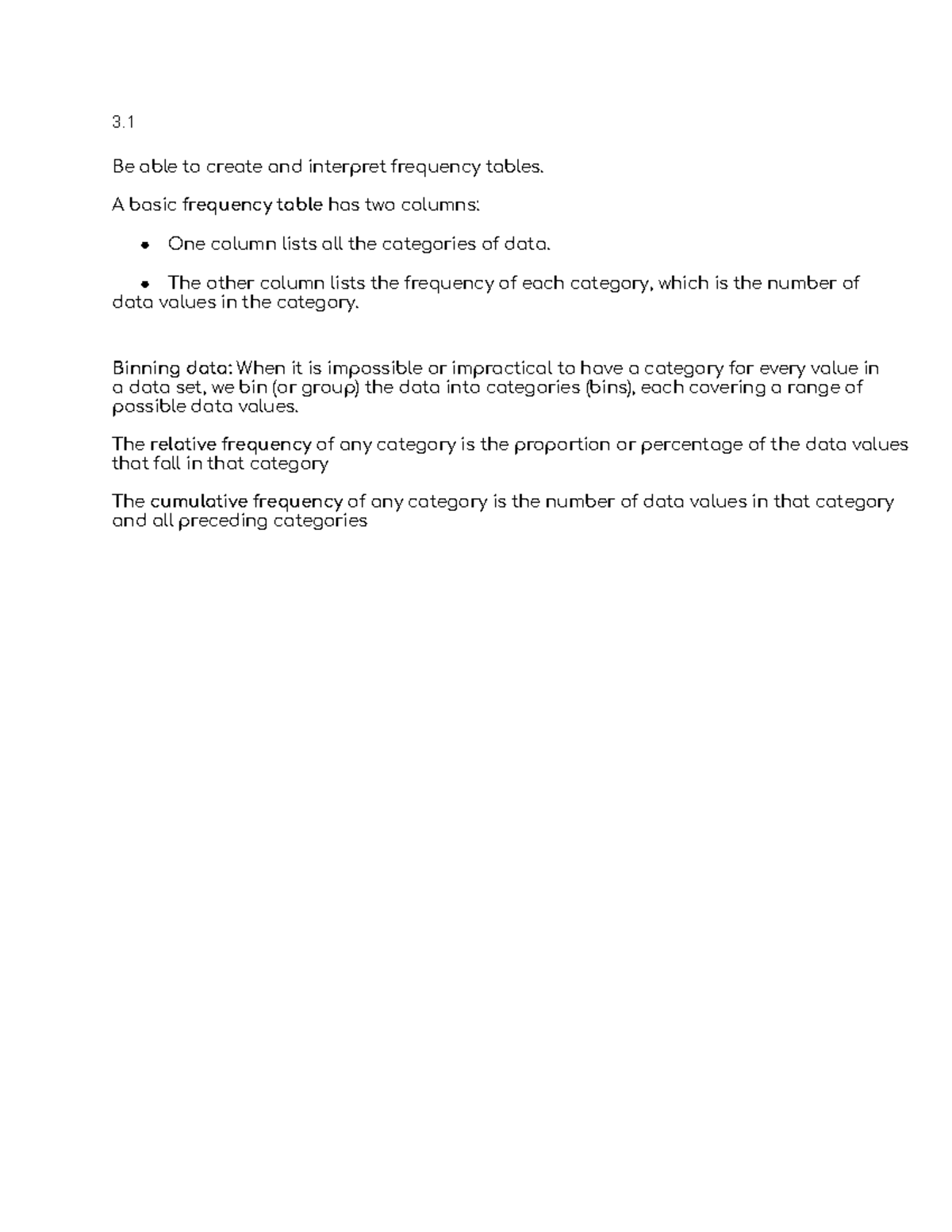 math lecture notes - 3. Be able to create and interpret frequency ...