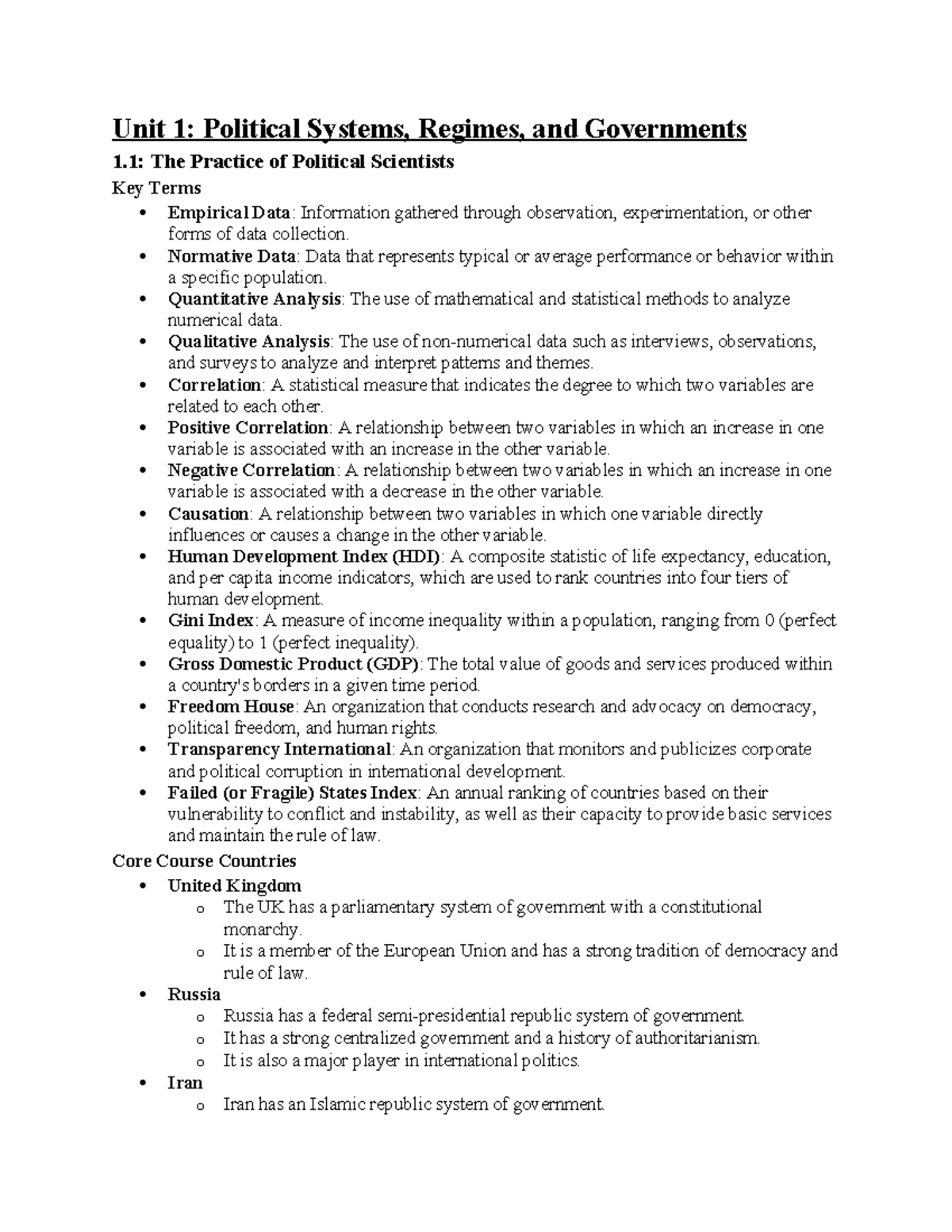 AP Comparative Government and Politics - Unit 1: Political Systems ...