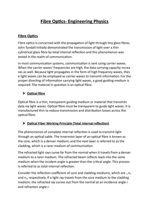 Fibre Optics- Engineering Physics- Lecture Notes- Module V - Fibre Optics- Engineering  Physics Fibre - Studocu