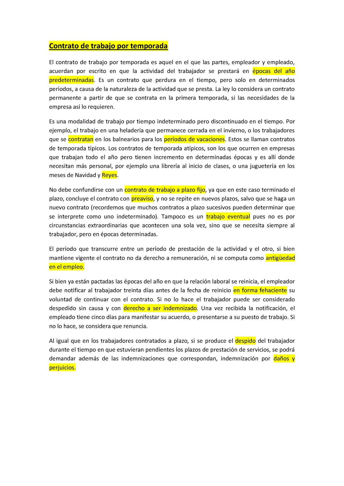 Seasonal Work Agreement Teoría Source - Contrato de trabajo por temporada  El contrato de trabajo por - Studocu