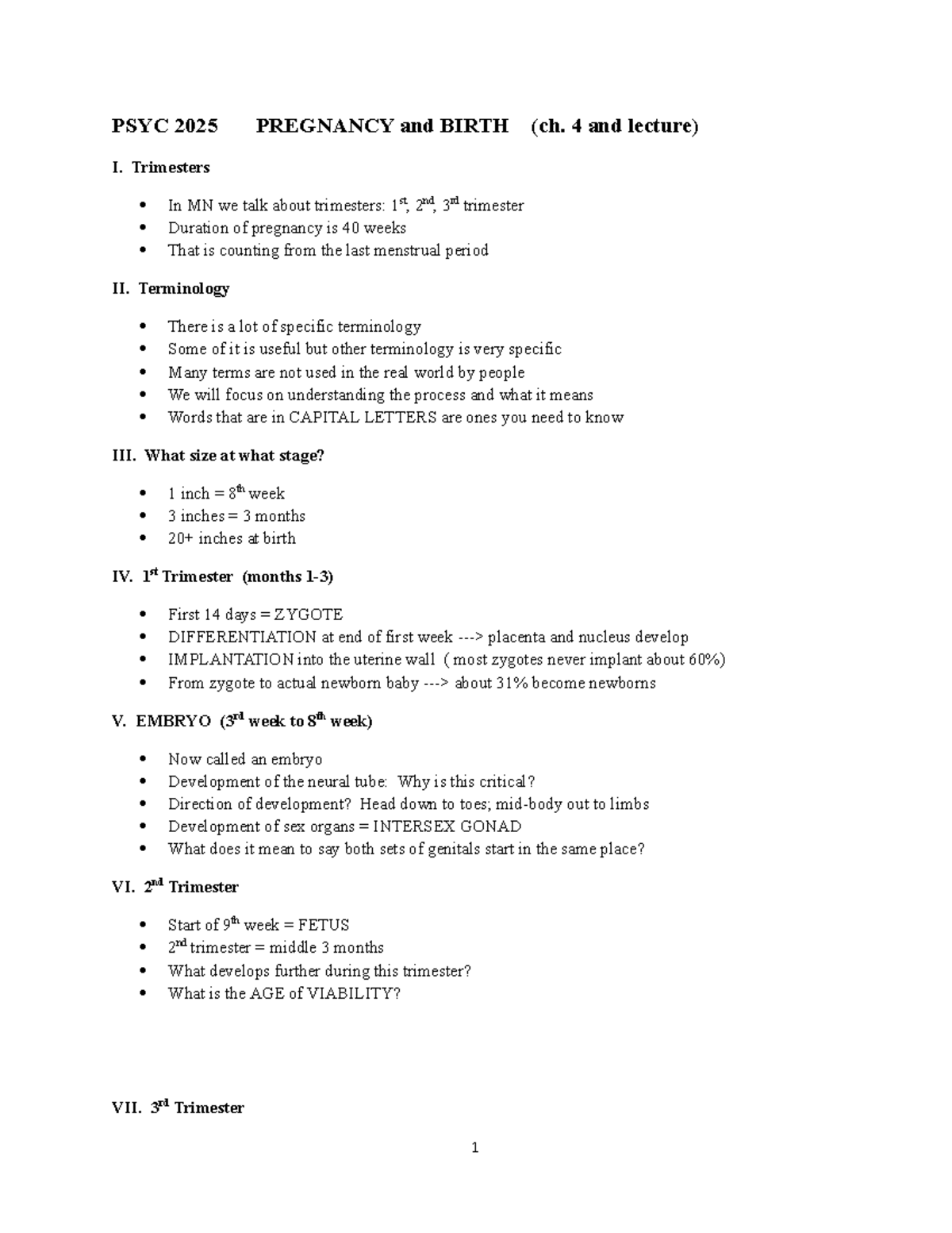 PSYC 2025 Pregnancy and Birth PSYC 2025 PREGNANCY and BIRTH (ch. 4