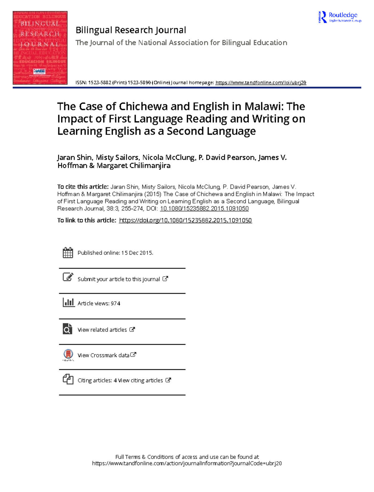 The Case of Chichewa and English in Malawi The Impact of First Language ...