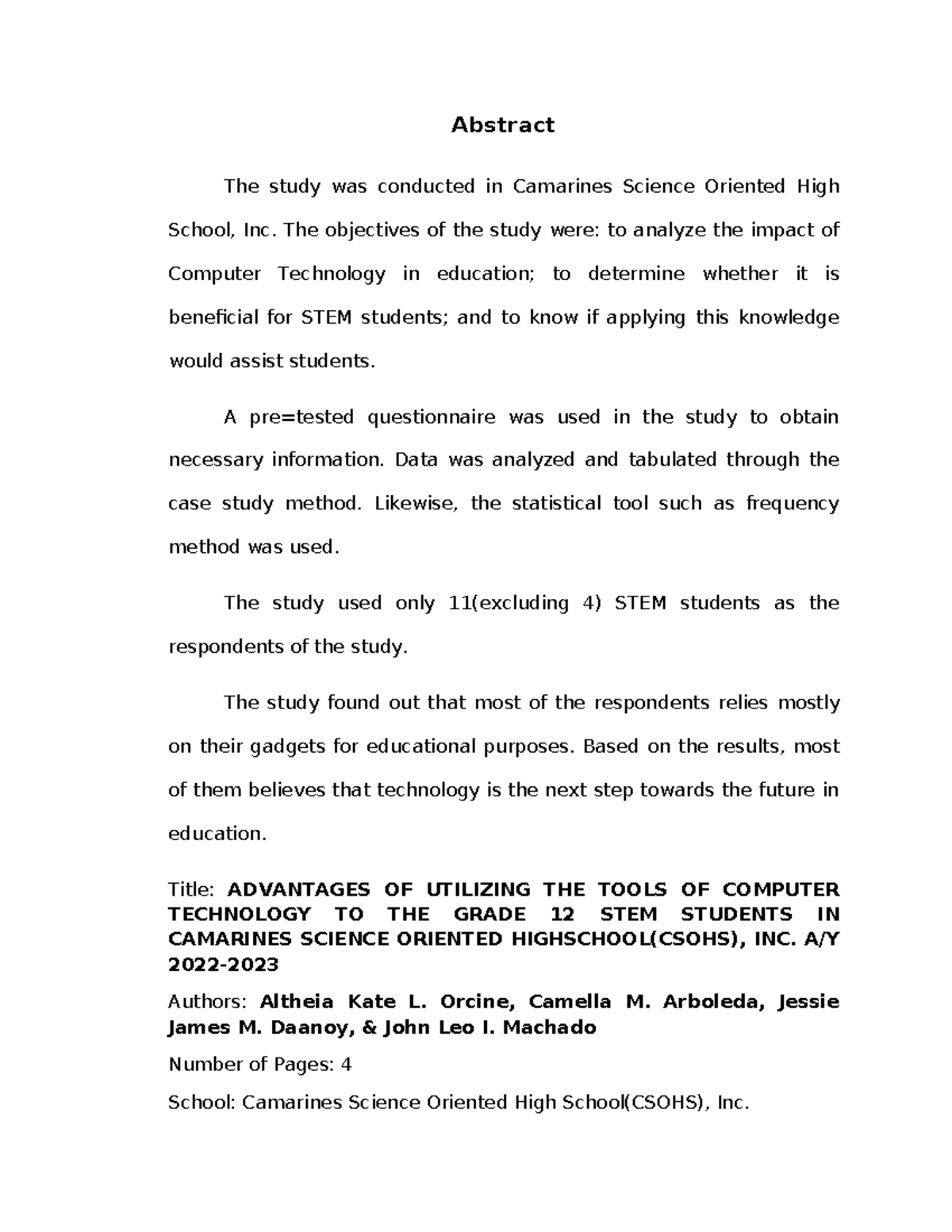 Abstract - other - Abstract The study was conducted in Camarines ...