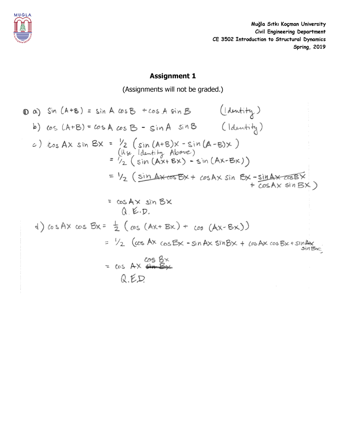 CE3502 Assignment Sol UTİON - Civil Engineering Department CE 3502 ...