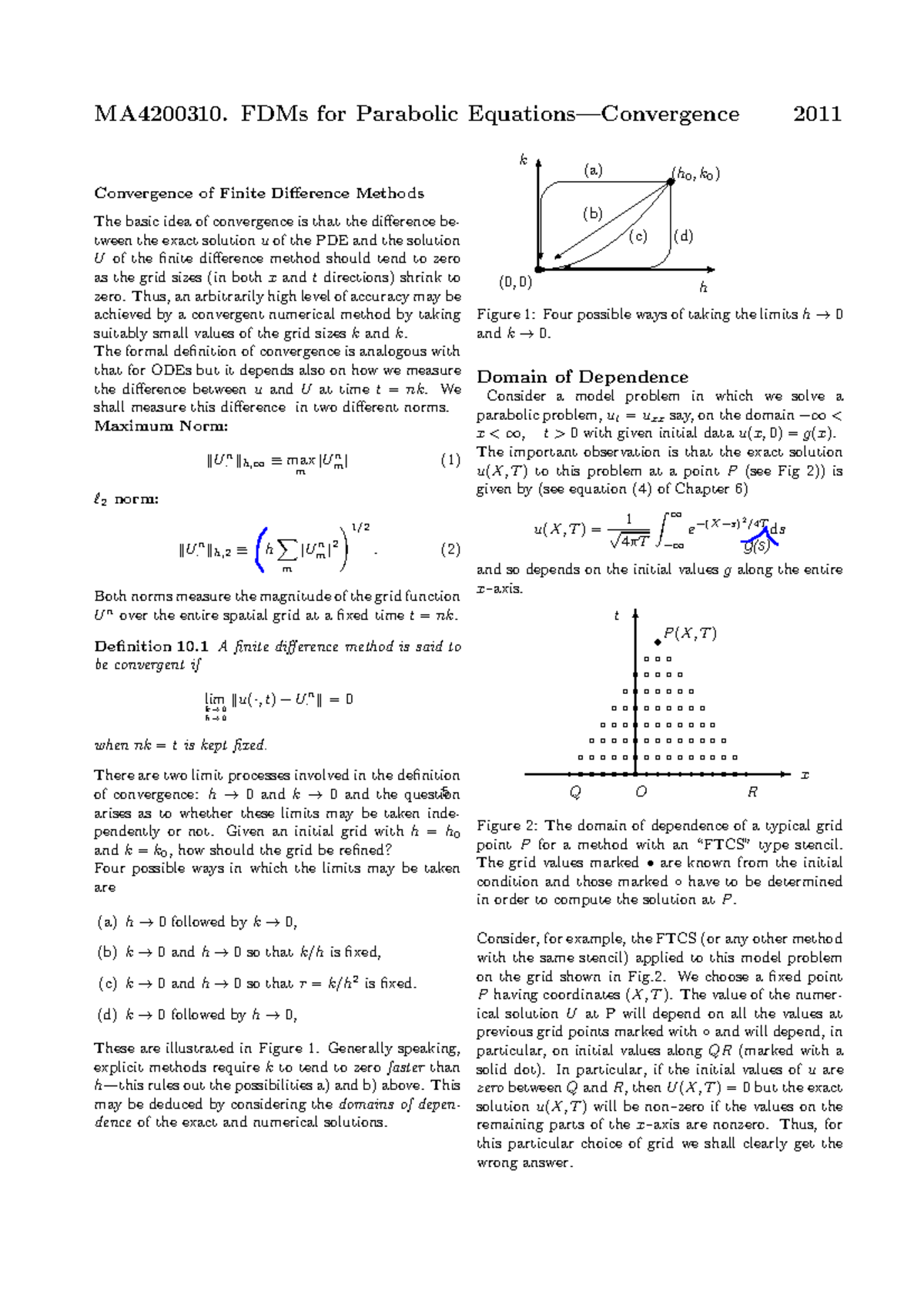 Chapter 10 - FDMs for Parabolic Equations - Convergence - MA4200310 ...