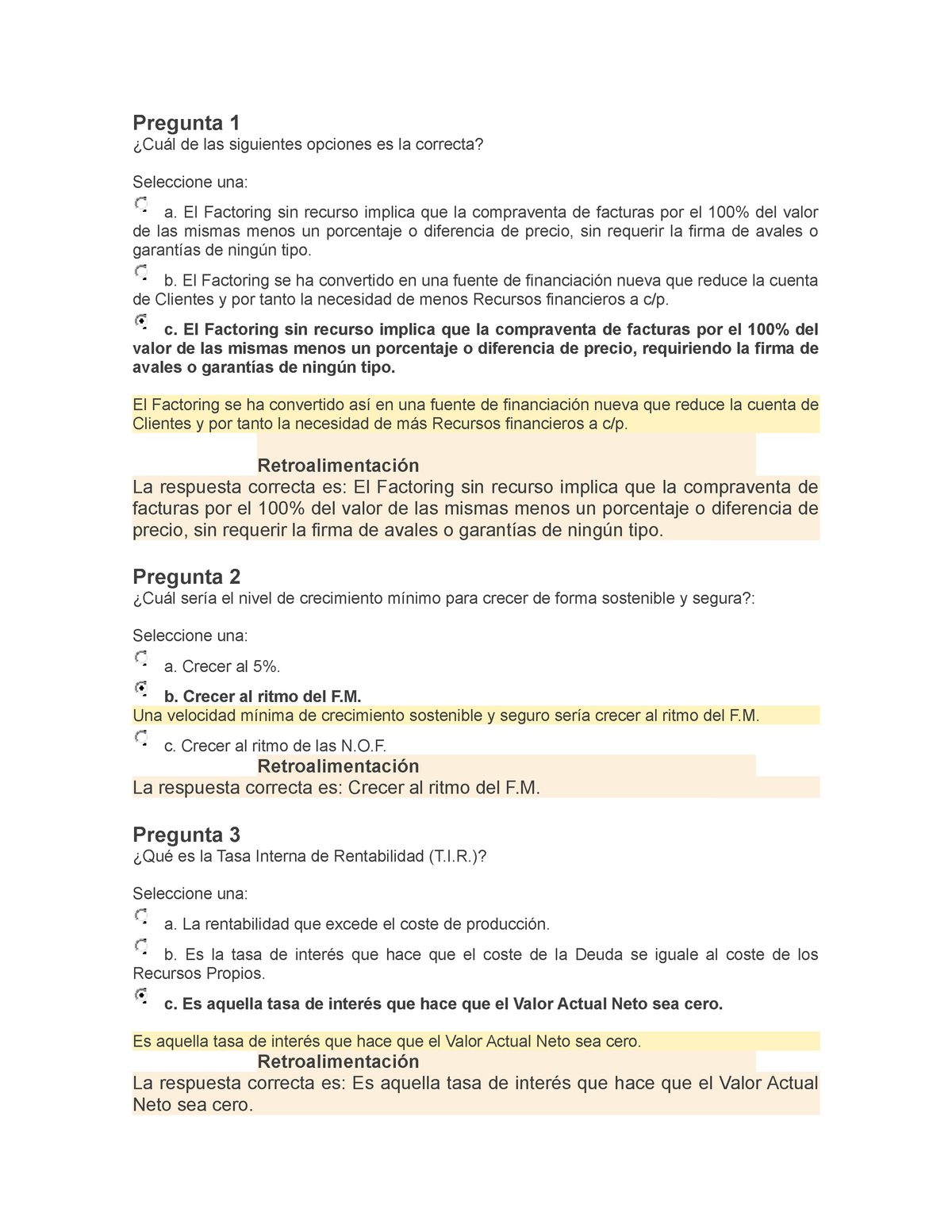 Examen Clase 3 - Finanzas - ¿Cuál De Las Siguientes Opciones Es La ...