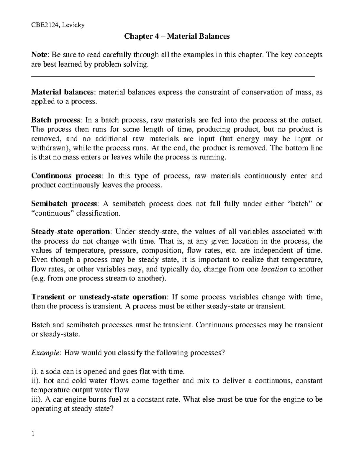 Material Balance chemical engineering Chapter 4 Material Balances