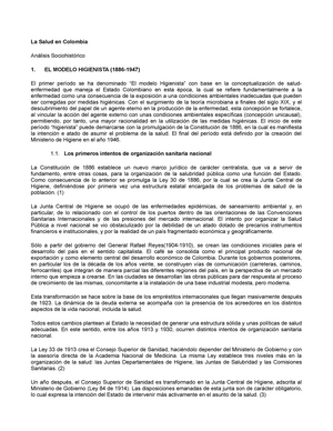 Modelo higienista - trabajos de analisis - La Salud en Colombia Análisis  Sociohistórico 1. EL MODELO - Studocu