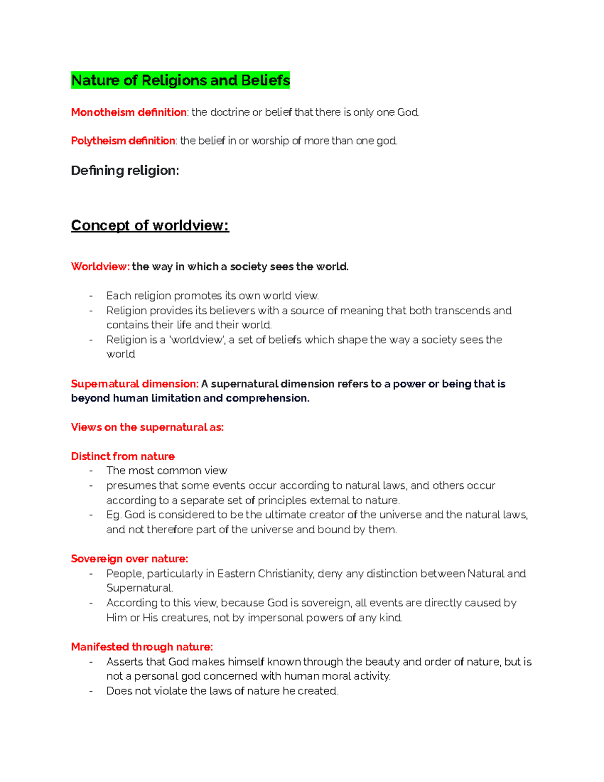 Religion Notes- nature of religions and beliefs - Nature of Religions ...