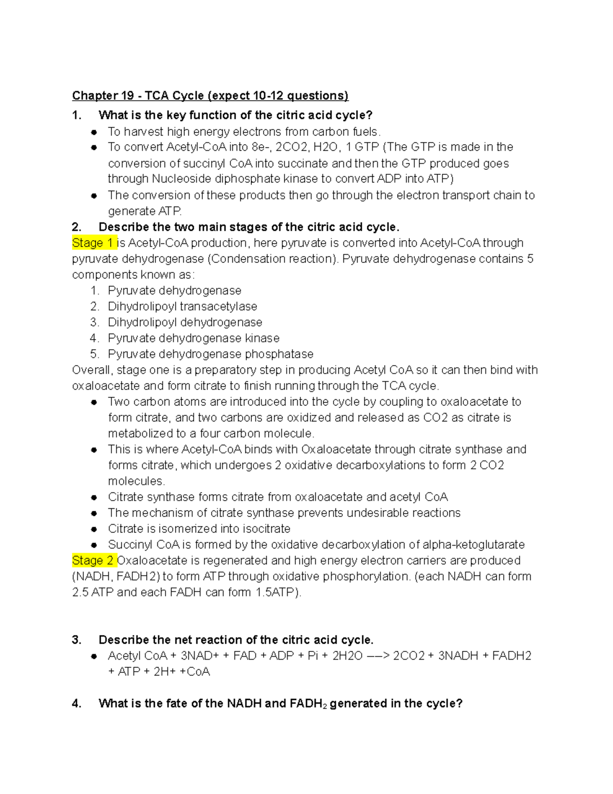 Exam 4 study guide Summary Biochemistry A Short Course Chapter 19