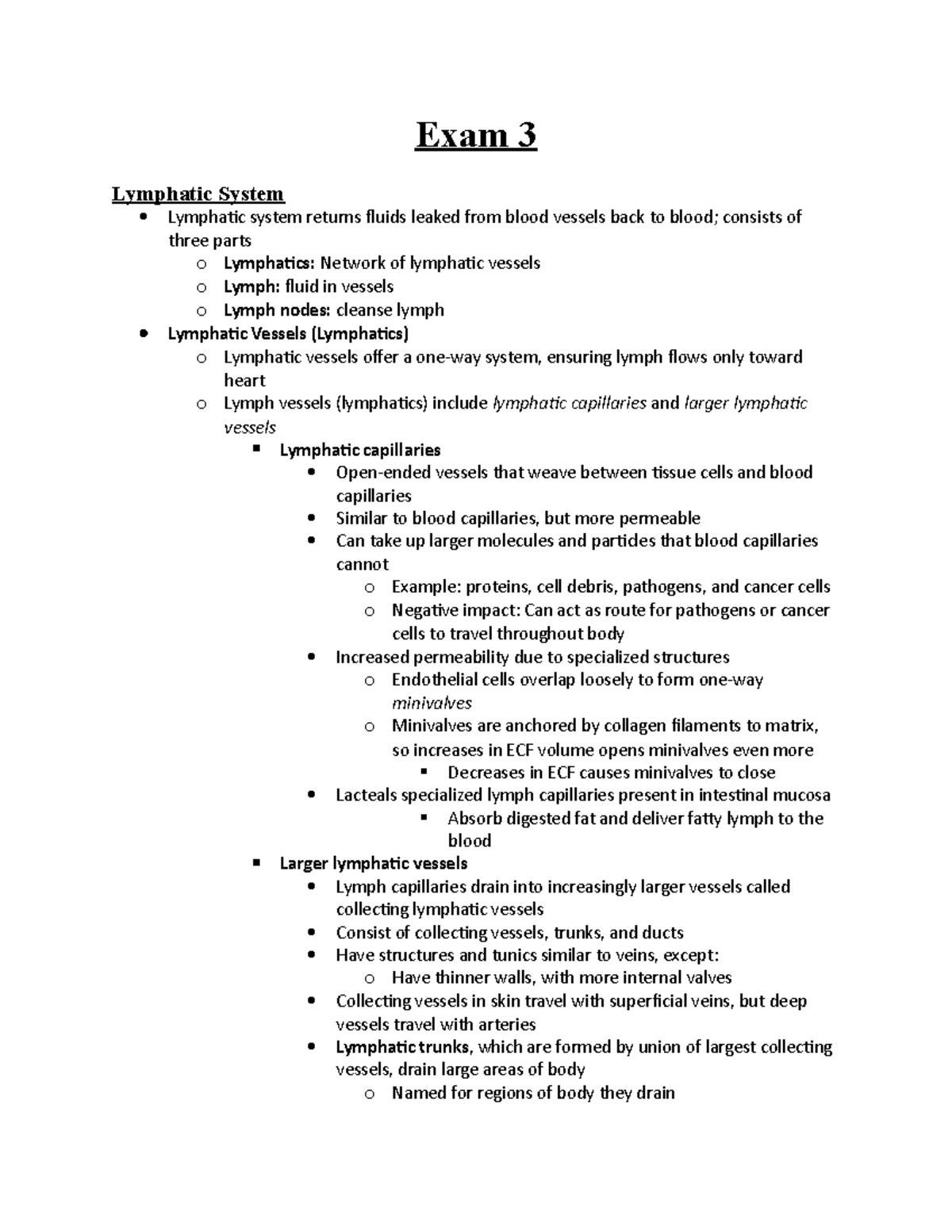 BIO 2402 Exam 3 2.04.18 PM - Exam 3 Lymphatic System Lymphatic system ...