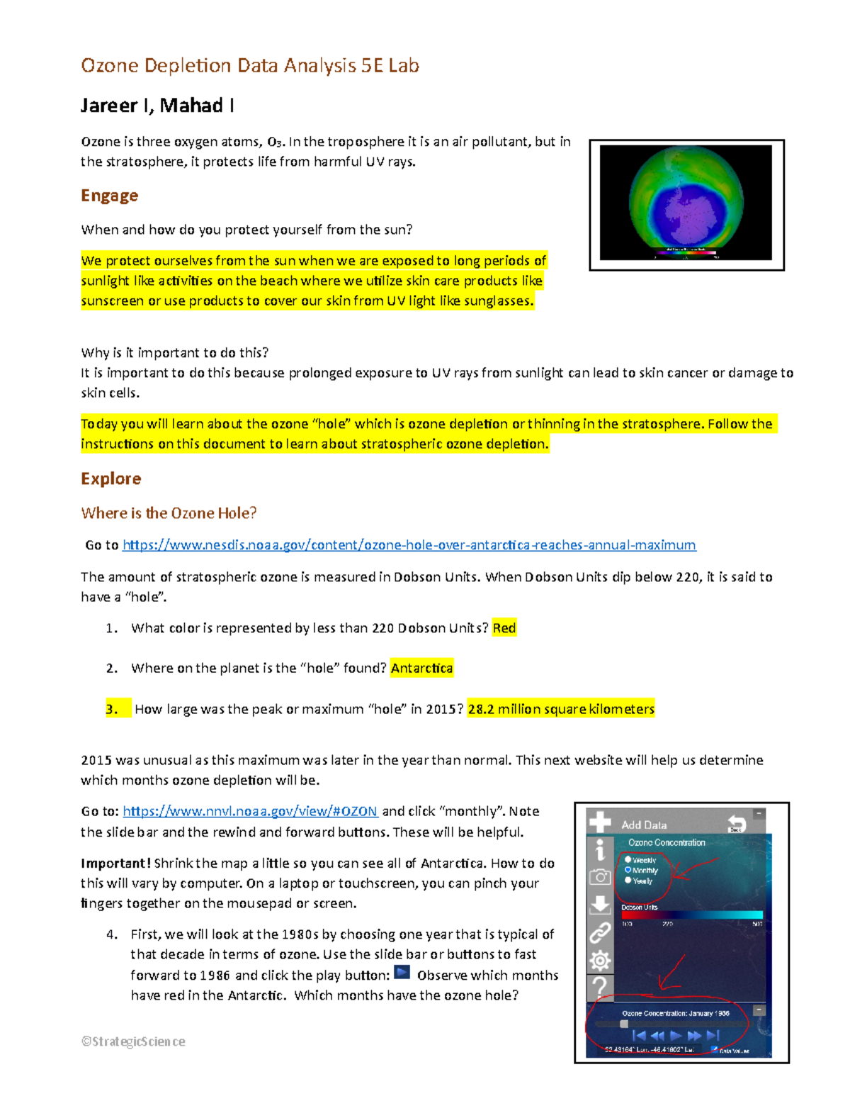 Ozone Depletion Virtual Lab FIN 1 - Ozone Depletion Data Analysis 5E ...