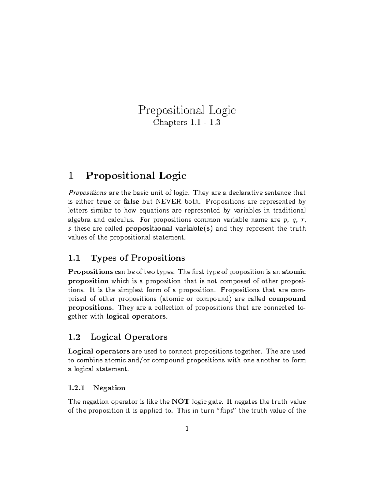 Prepositional Logic: Types Operators and Compounding - Studocu