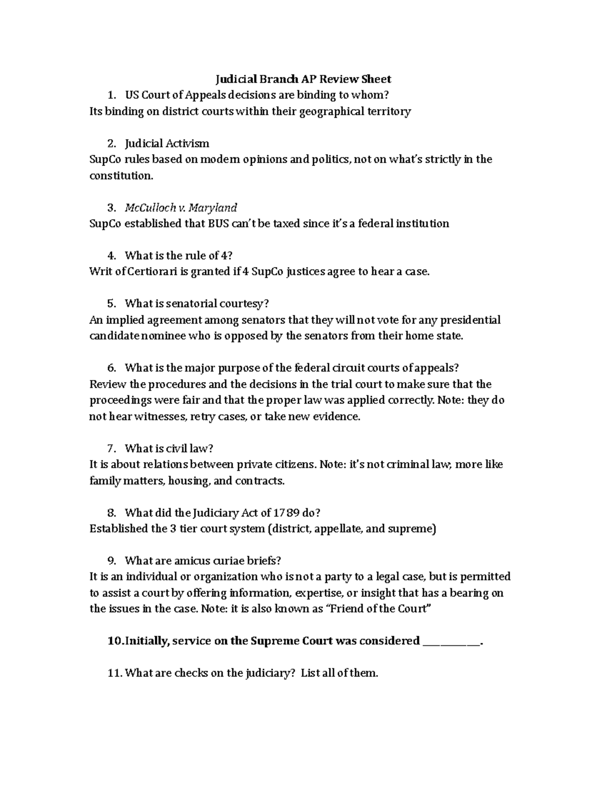 Gov - AP Gov Review Packets - Judicial Branch AP Review Sheet US Court