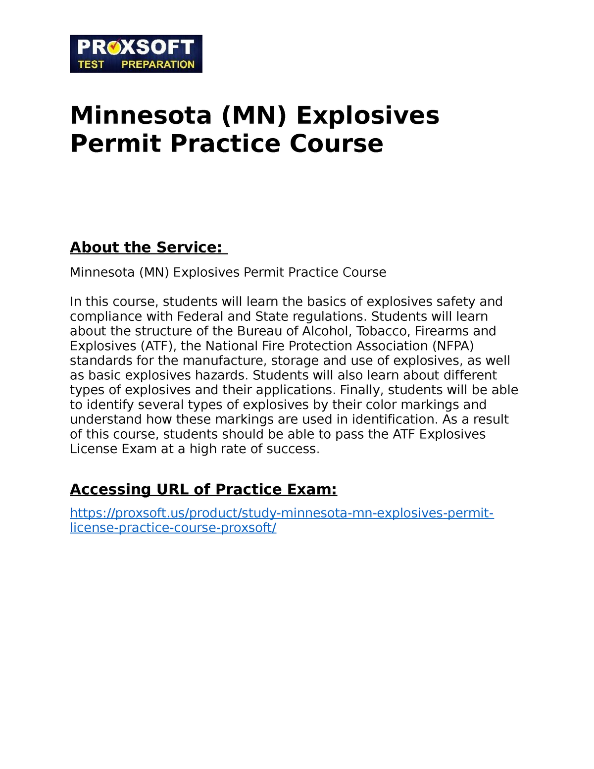 Minnesota (MN) Explosives Permit Practice Course - Minnesota (MN ...