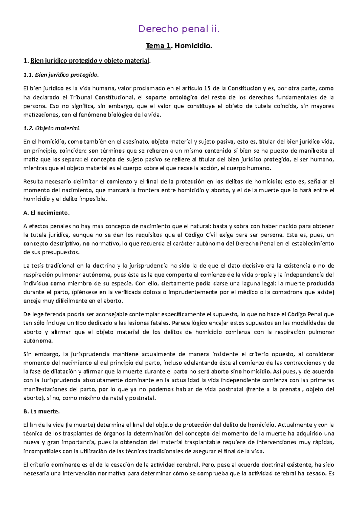 Derecho Penal Apuntes Finales Derecho Penal Ii Tema Homicidio Bien Jur Dico Protegido