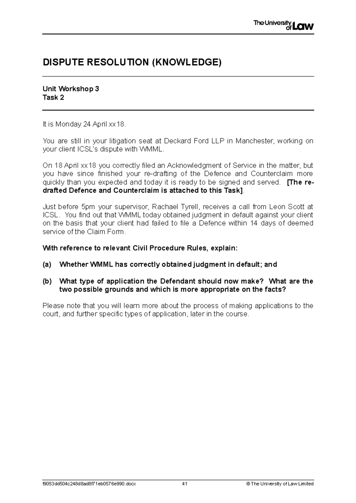 2122 dis ws03 ce02 task02 - DISPUTE RESOLUTION (KNOWLEDGE) Unit ...