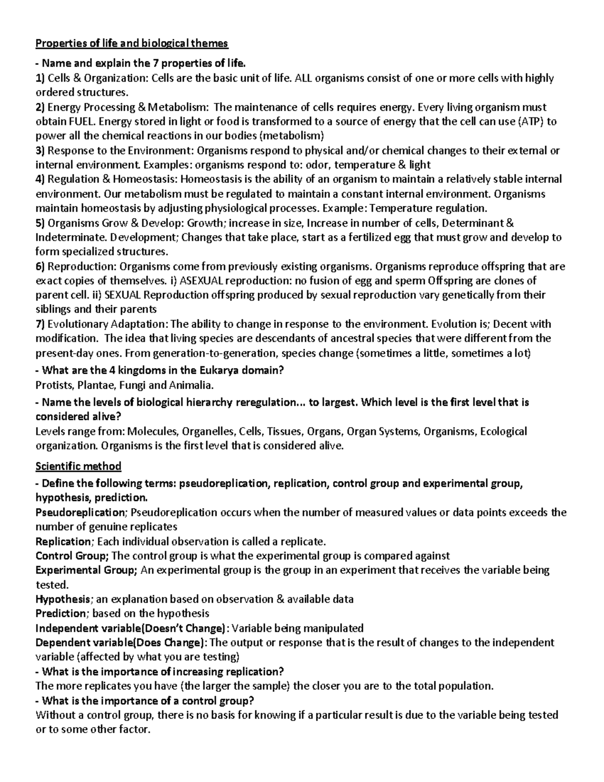 Biology Test 1 Review - Properties Of Life And Biological Themes Name ...