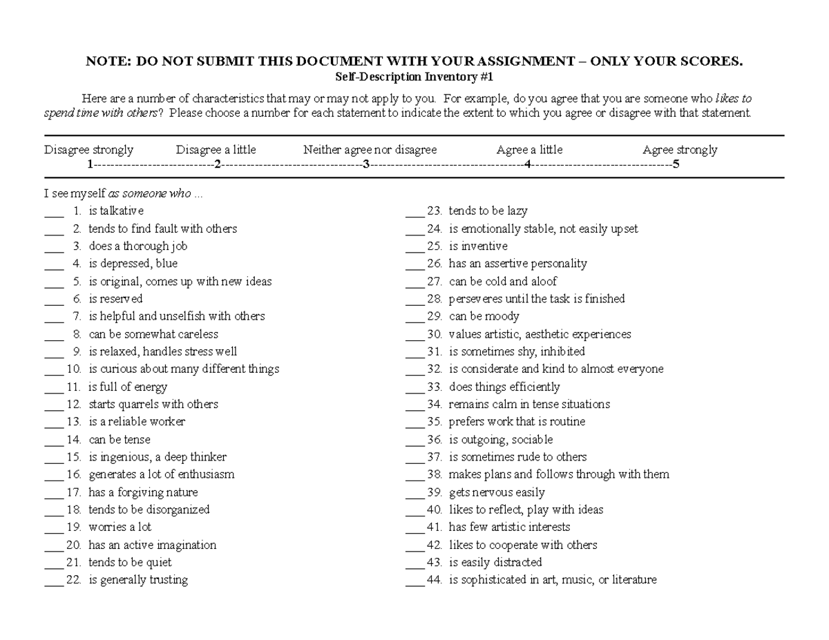 Part2 Self Description Questionnaires S2020 - NOTE: DO NOT SUBMIT THIS ...