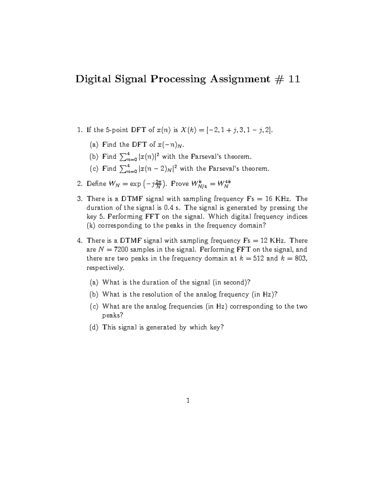 Assignment 11 Questions Digital Signal Processing Assignment 11