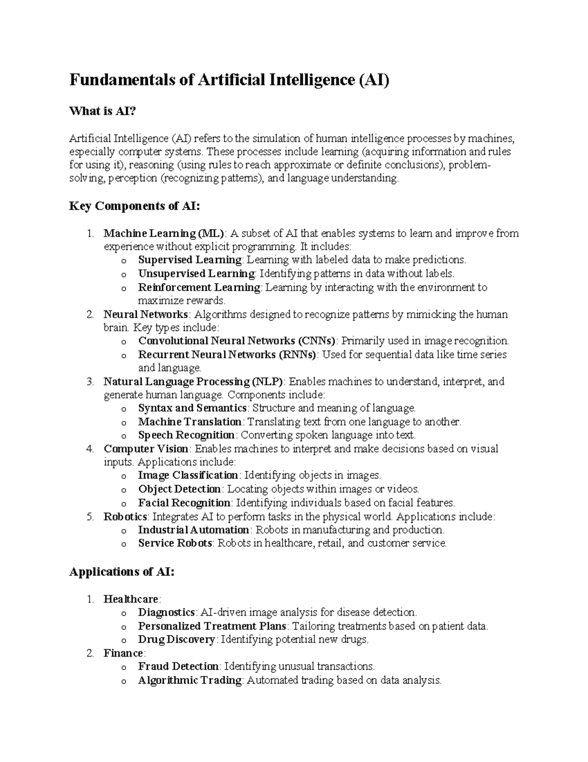 Fundamentals of Artificial Intelligence - These processes include ...