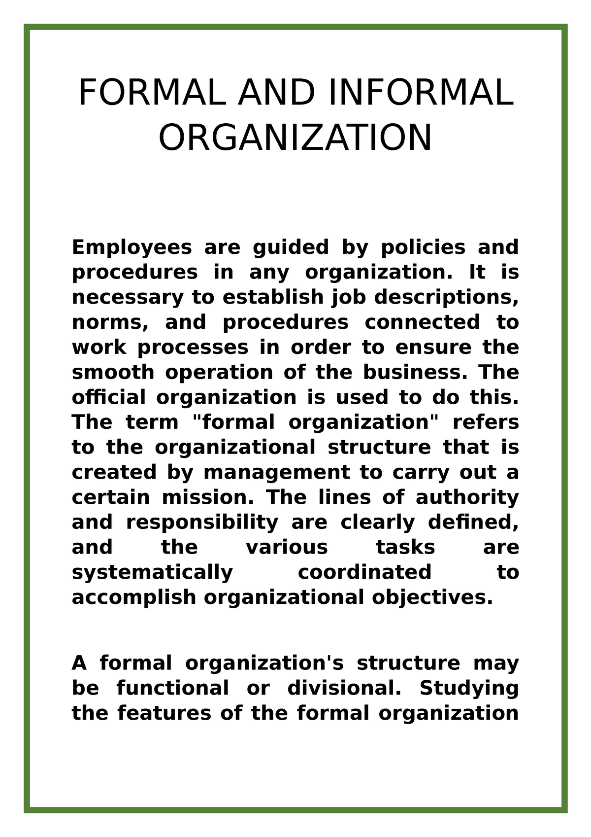 essay about informal organization