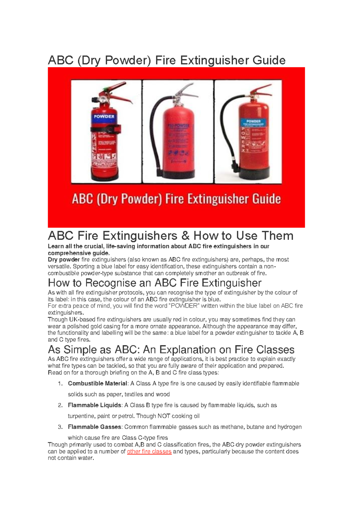 Fire Extinguishers - Dry powder fire extinguishers (also known as ABC ...