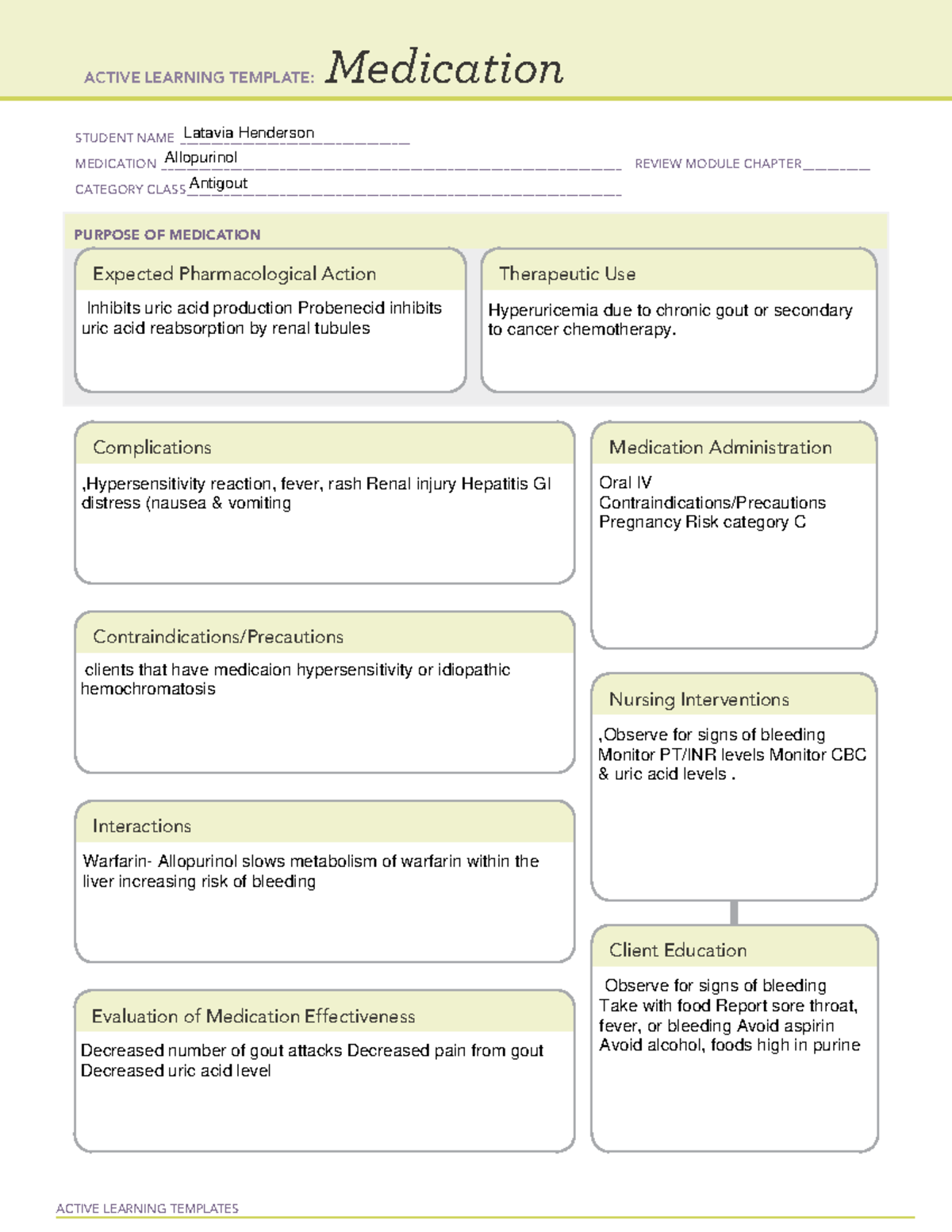 ATI Medication Pharm MS - ACTIVE LEARNING TEMPLATES Medication STUDENT ...