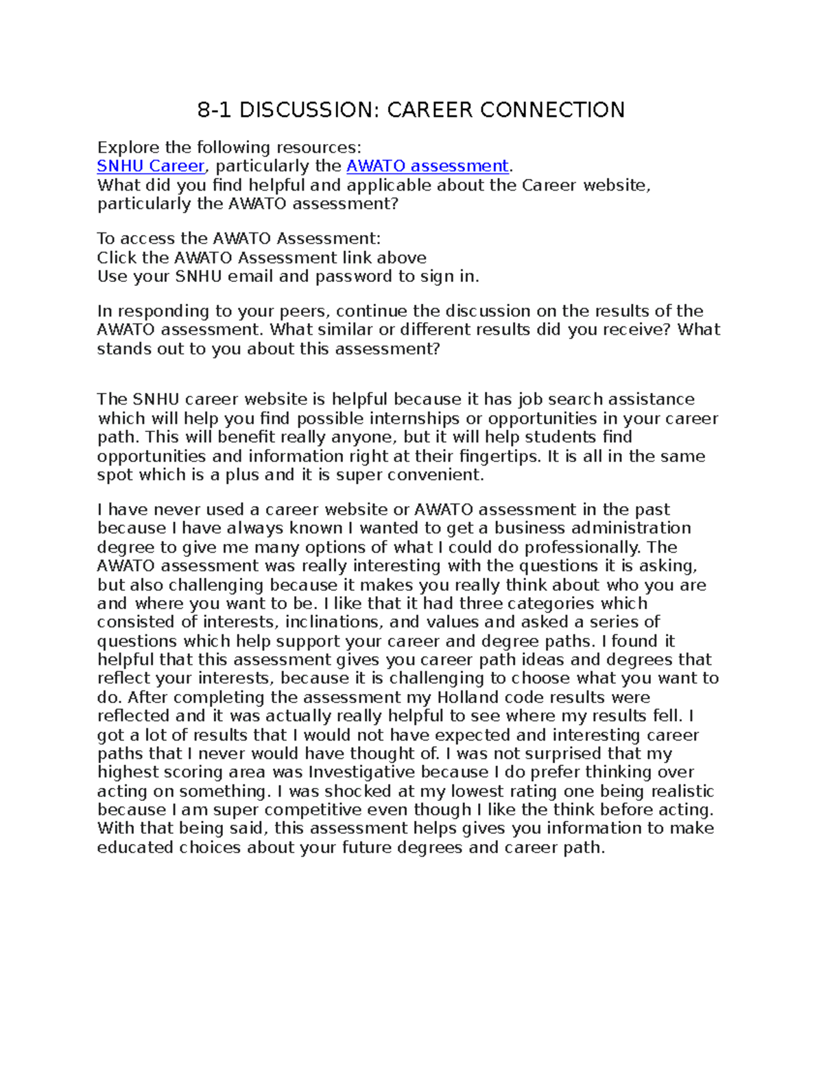 81 Career Connection DISCUSSION POST 81 DISCUSSION CAREER