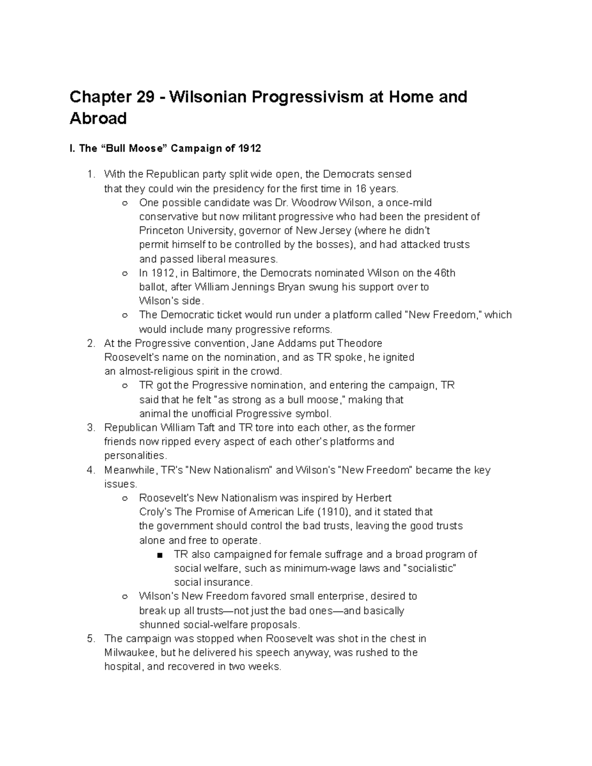 APUSH Chapter 29 Chapter 29 Wilsonian Progressivism at Home and